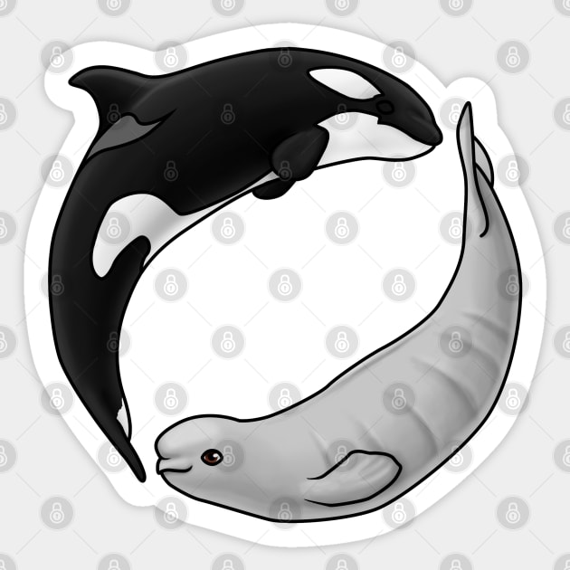 Baby Beluga and Orca Circle Sticker by Art by Aelia